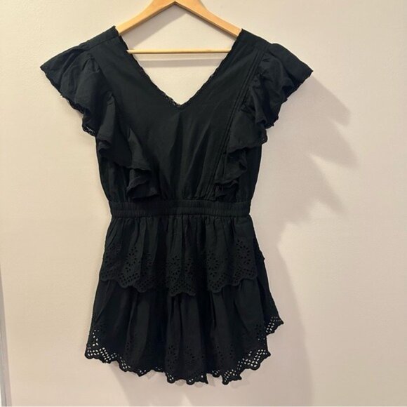 Gap Black Organic Cotton Eyelet Ruffle Mini Dress Size M NWT Romanticcore - Picture 3 of 15